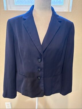 Villager Navy Tailored Women's Blazer with Faux Pockets -Size 14P